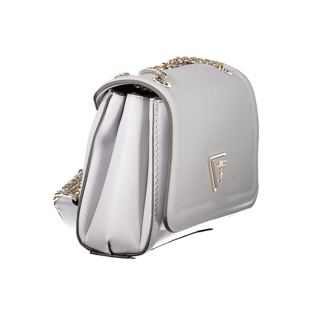 Guess Jeans Gray Polyethylene Handbag with chain handles, external pocket, three compartments, and contrasting details.