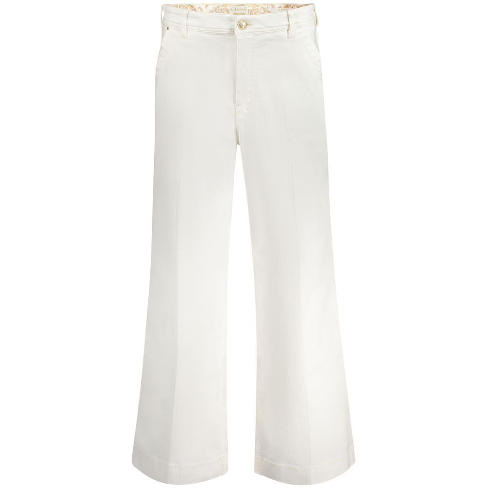 Guess Jeans White Cotton Women Jeans with relaxed high fit, button-and-zip fly, and Guess logo detailing, perfect for casual style.