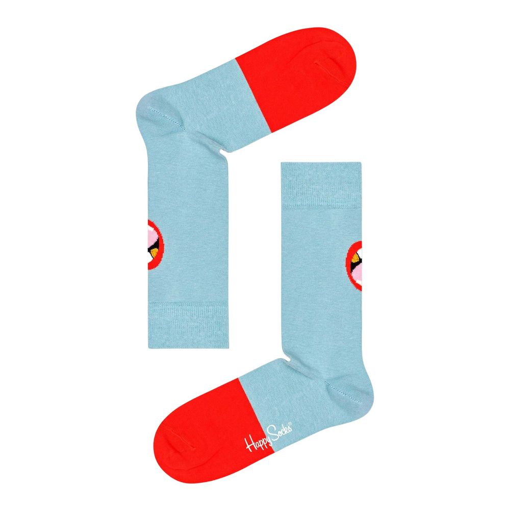 Happy Socks Blue Cotton Socks with colorful graphic print and red accents for women