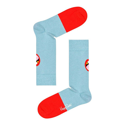 Happy Socks Blue Cotton Socks with colorful graphic print and red accents for women