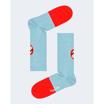 Happy Socks Blue Cotton Socks with red accents and playful graphic print for women, offering comfort and style.