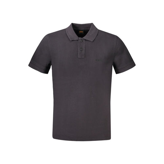 Hugo Boss Black Cotton Polo Shirt with short sleeves, 2 buttons, and logo print.