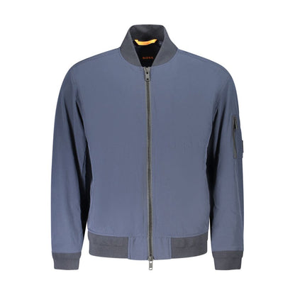 Hugo Boss Blue Polyamide Men Jacket with zip closure and multiple pockets, showcasing modern luxury and style-conscious design.