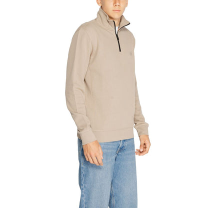 Hugo Boss Brown Cotton Sweatshirt with high collar and half-length zip for casual style and comfort.