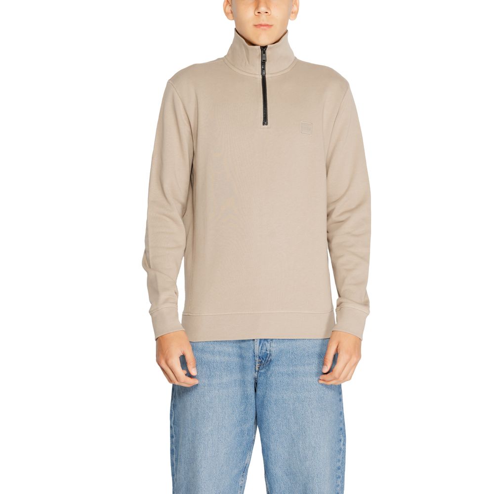 Hugo Boss Brown Cotton Sweatshirt with high collar and half zip