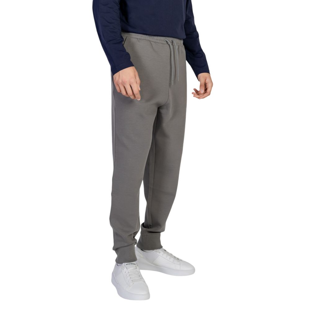 Hugo Boss Gray Cotton Joggers (Workout Pants) for men, featuring drawstrings and side pockets, perfect for comfort and style.
