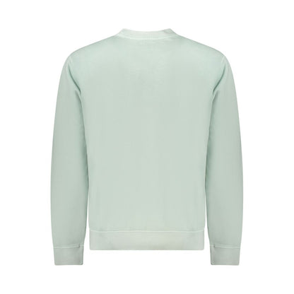 Back view of Hugo Boss Green Cotton Men Sweater showcasing crew neck design and brushed texture.