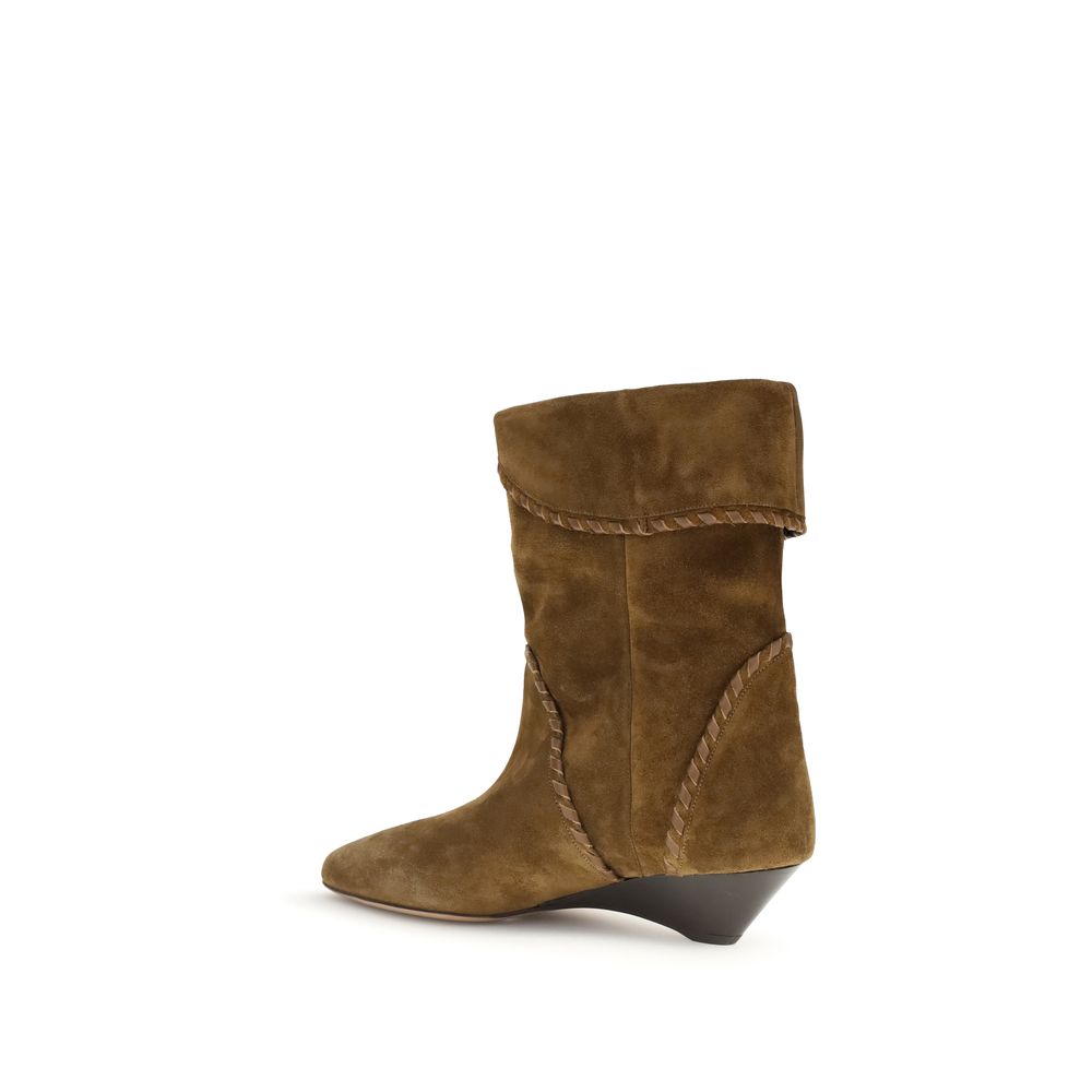 Isabel Marant Brown Calf Leather Bos Taurus Flat Boots with suede cuffed upper and pointed toe design.
