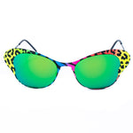 Italia Independent Multicolor Metal Sunglasses with green lenses and colorful leopard print frame design.