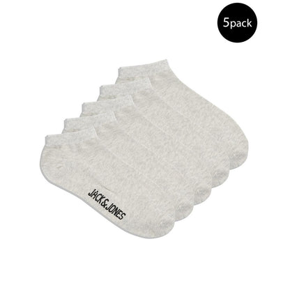 Spread of Jack Jones Gray Cotton Socks, 5-pack set, featuring comfortable and breathable design for men, ideal for everyday wear.