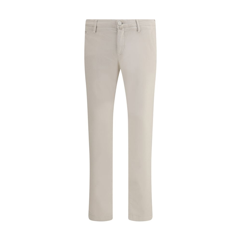 Jacob Cohen Beige Cotton Casual Pants front view with slim fit, showing front zipper, button closure, and belt loops.