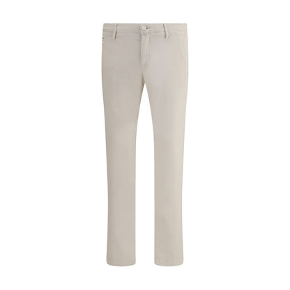 Jacob Cohen Beige Cotton Casual Pants front view with slim fit, showing front zipper, button closure, and belt loops.
