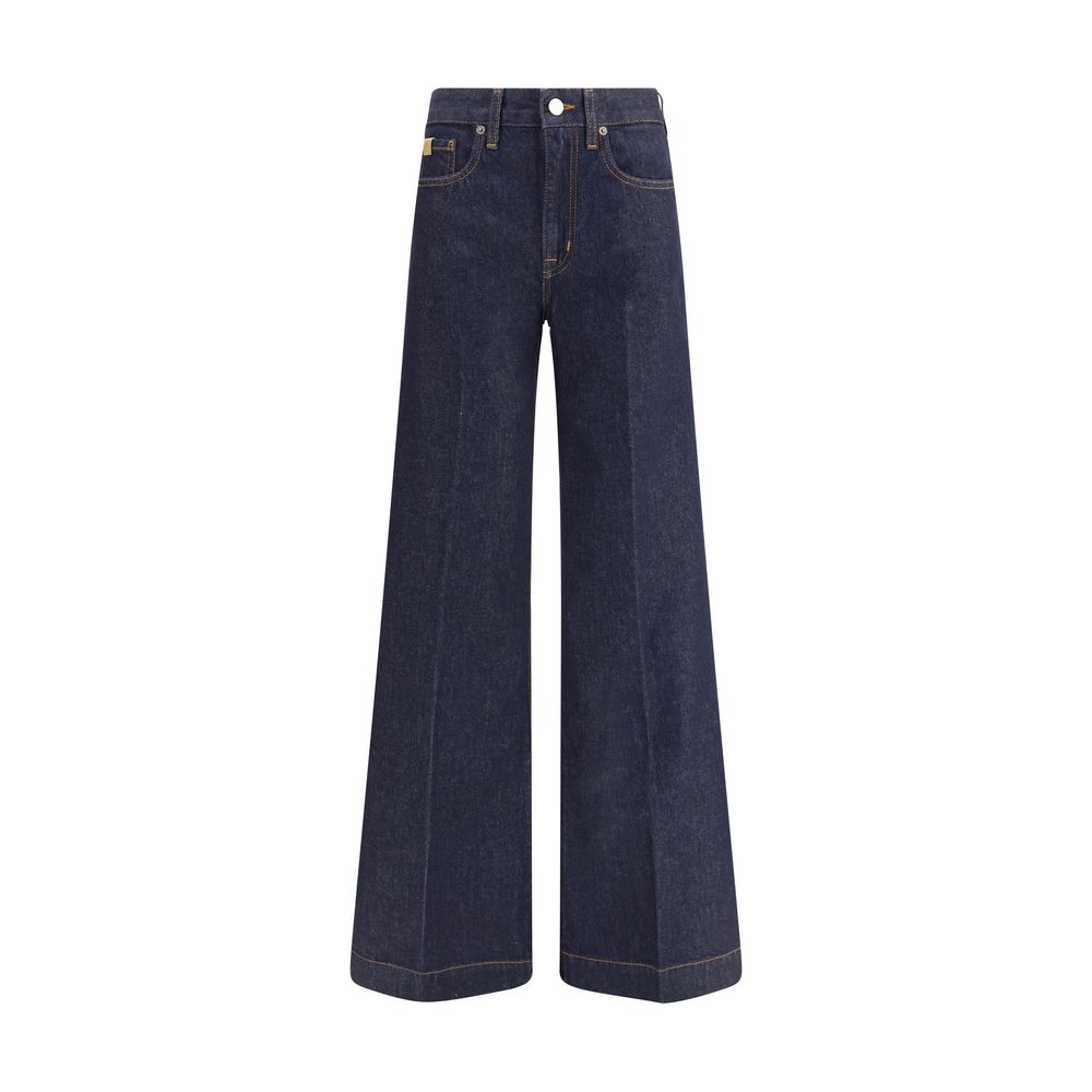 Jacob Cohen Wide leg Jeans in dark wash with high waist and five-pocket design, showcasing a contemporary and sophisticated style.