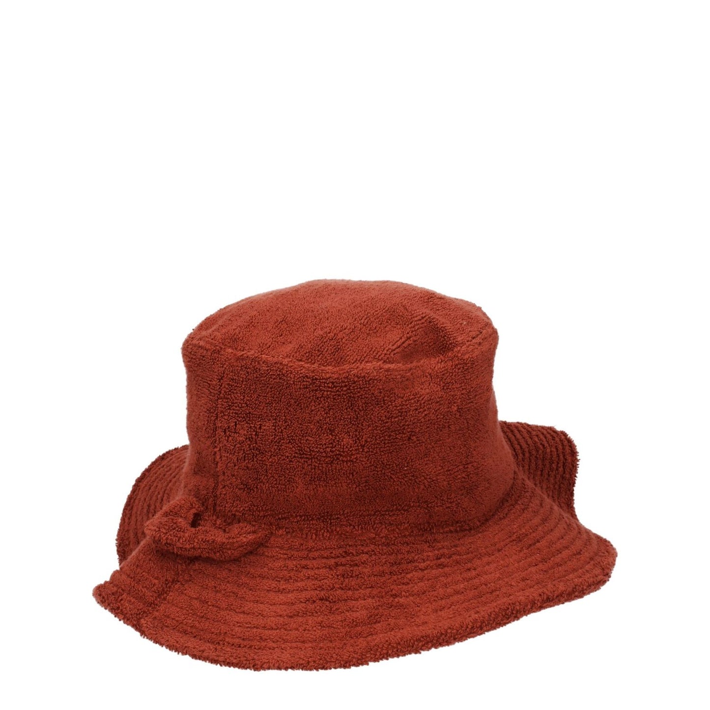 Jacquemus Brown Cotton Bucket Hat with terracotta shade, featuring a front logo. Casual style, 100% cotton. MPN: 235AC4461329840.