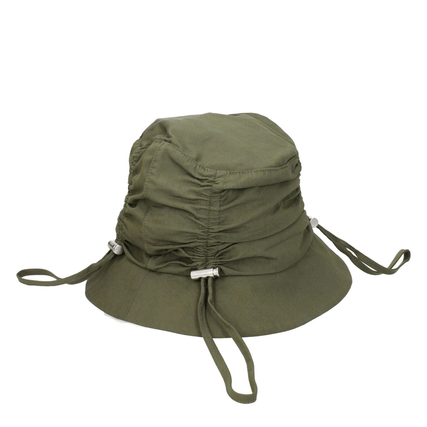 Jacquemus Green Cotton Bucket Hat with front logo and silver details, casual style, made of 75% cotton and 25% polyamide, MPN 235AC4705047560.