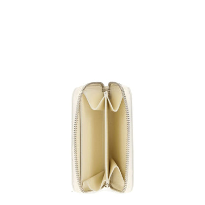 Interior view of Jil Sander Beige Leather Wallet showcasing zip closure and compartments, product code F77198, made from quality leather.