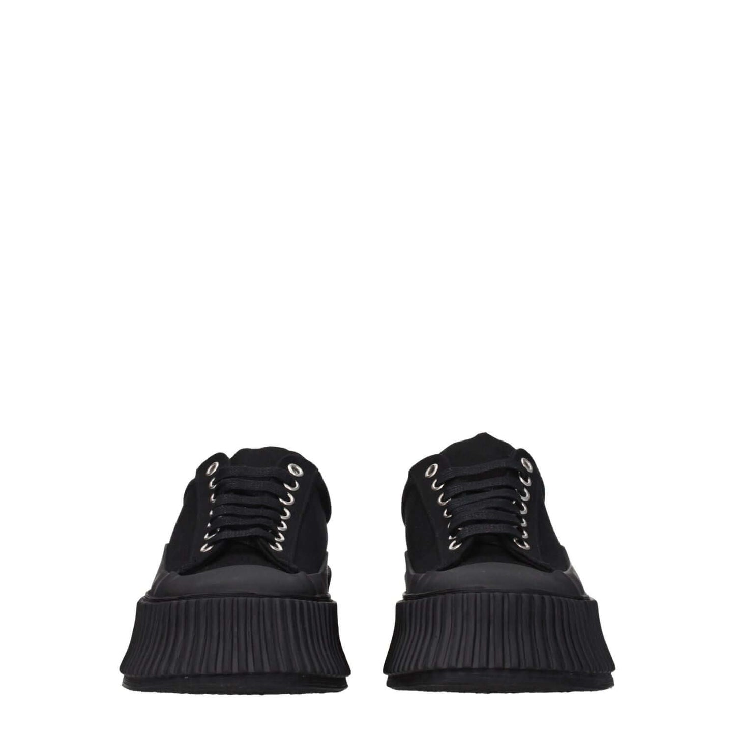 Front view of Jil Sander Black Fabric Chunky Sneakers with lace-up closure and rubber wedge sole.