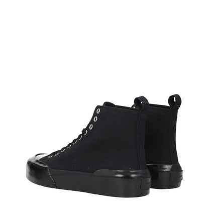 Jil Sander Black Fabric High Top Sneakers with logo, lace-up closure, rubber sole, mid heels, and round toe design. MPN: J16WS0009P5242001