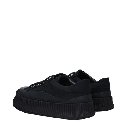 Jil Sander Black Fabric Platform Sneakers with lace-up closure, rubber sole, and 4cm platform, featuring a casual style and round toe.