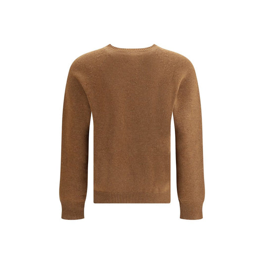 Jil Sander Seamless Sweater in brown virgin wool with ribbed accents, shown from the back.