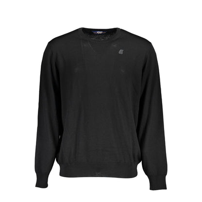 K-WAY Black Wool Sweater, long-sleeved round neck shirt with logo application, stylish and comfortable.