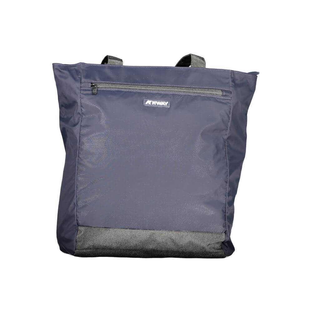K-WAY Blue Polyester Handbag with 2 shoulder handles, external and internal pockets, zip closure, and logo on the front.