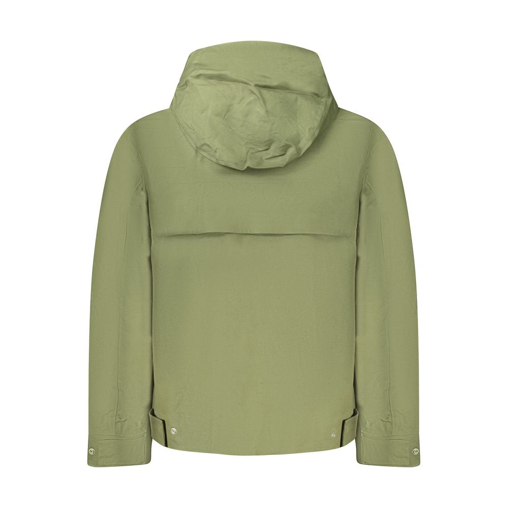 K-WAY Green Cotton Men Jacket with removable hood, back view