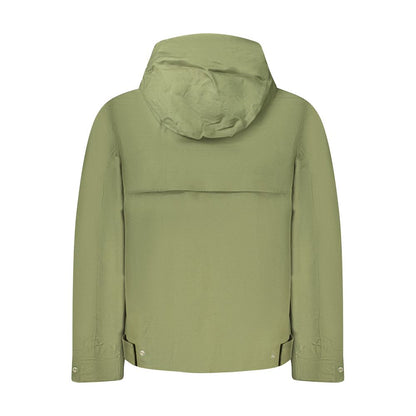 K-WAY Green Cotton Men Jacket with removable hood, back view