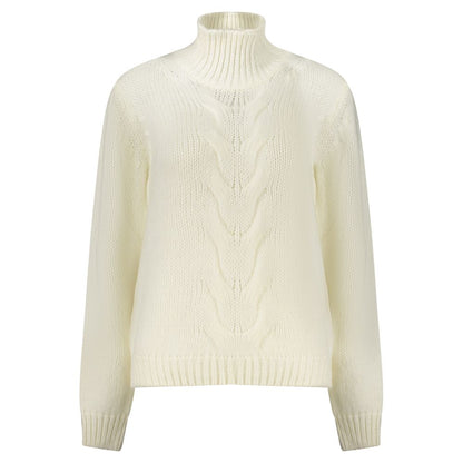 K-WAY White Wool Sweater - Long sleeve, high neck design with contrast details and logo.