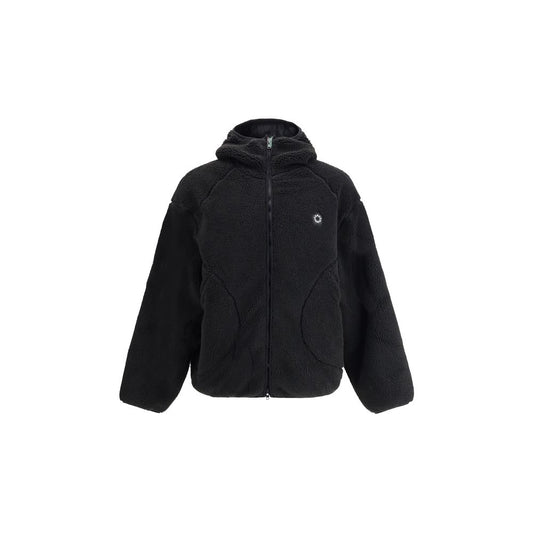 Kenzo Black Polyester Full-Length Jacket with hood and Boke Flower logo, featuring front zipper and practical pockets for urban style.