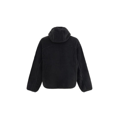 Back view of Kenzo Black Polyester Full-Length Jacket with hood and soft fleece texture.