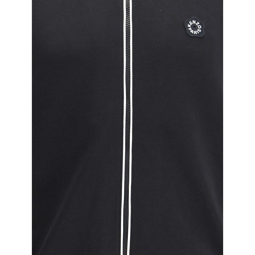 Kenzo Black Polyester Sweatshirt with double-slider zipper and Boke Flower embroidery detail.