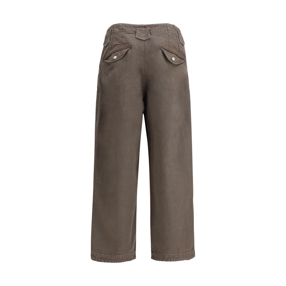 Back view of Kenzo Brown Cotton Casual Pants with double knee design and button pockets.