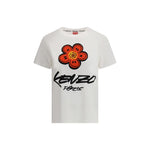 Kenzo Futura T-Shirt with iconic floral graphic and Kenzo signature on white cotton fabric, perfect for a bold and stylish look.