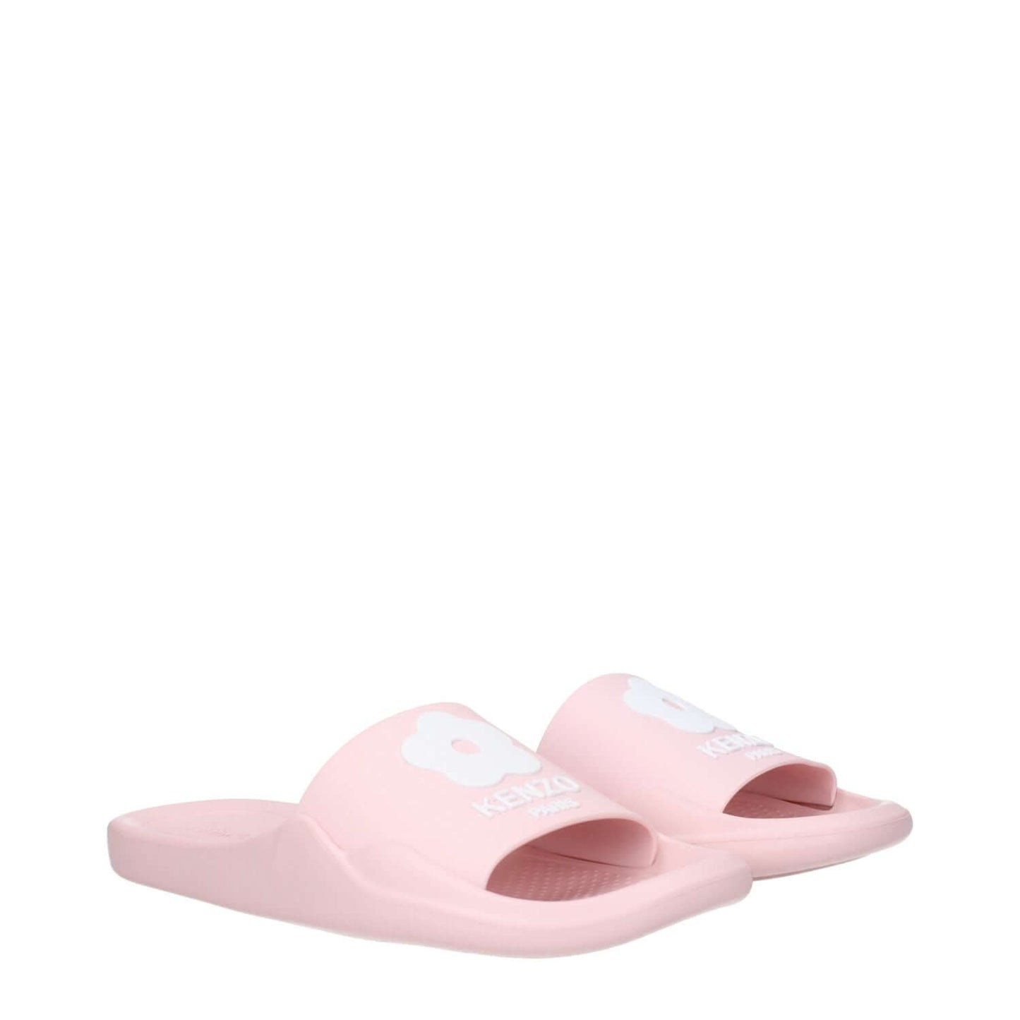 Kenzo Pink Cotton Slippers with open toe design and rubber sole, featuring front logo. Casual and stylish footwear for comfortable wear.