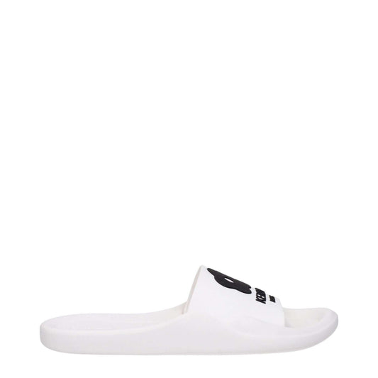 Kenzo White Cotton Slippers with front logo, rubber sole, open toe, and casual style. MPN FE52MU110P5102. Low flat heel design.