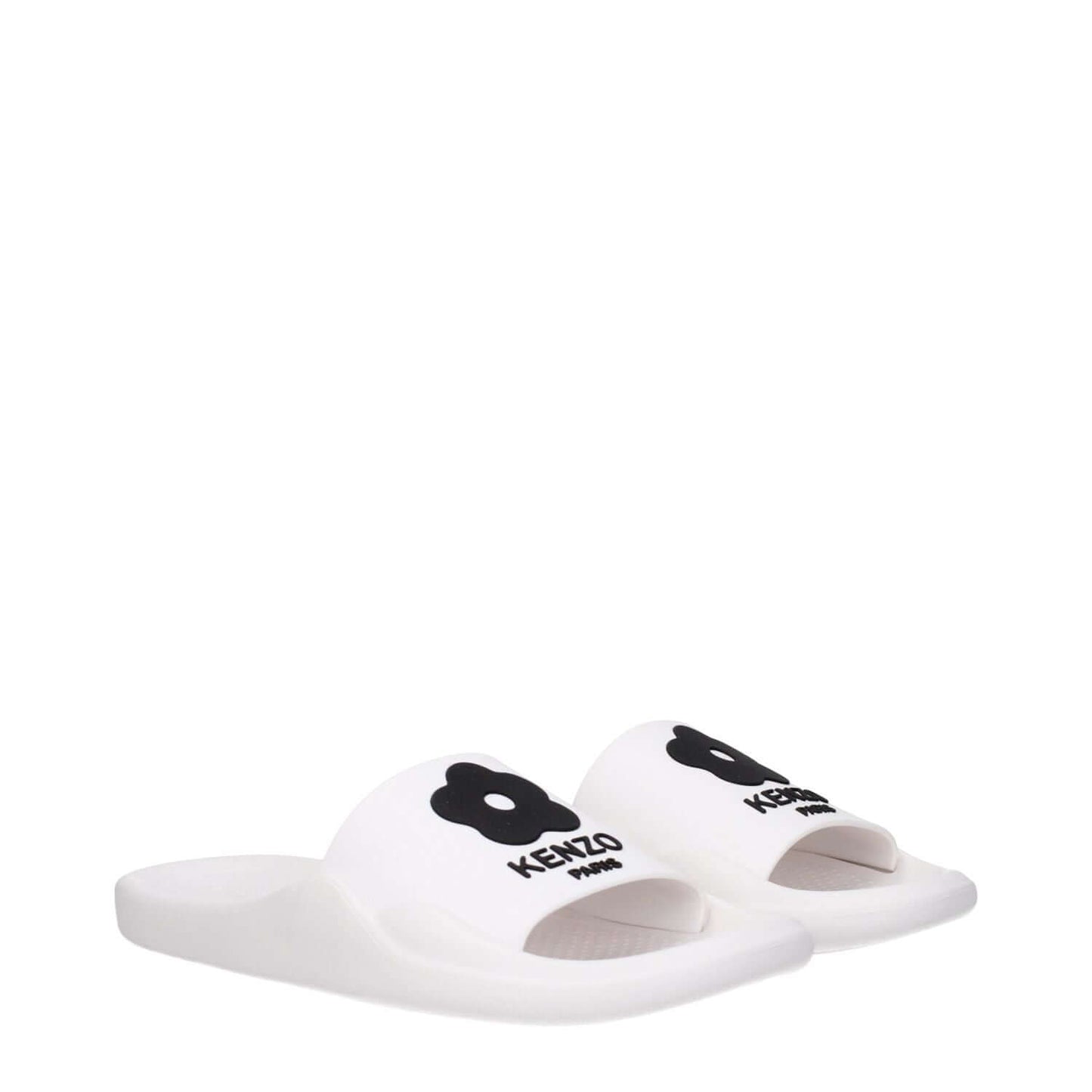 Kenzo White Cotton Slippers with open toe and rubber sole, casual design, featuring front logo. MPN FE52MU110P5102.