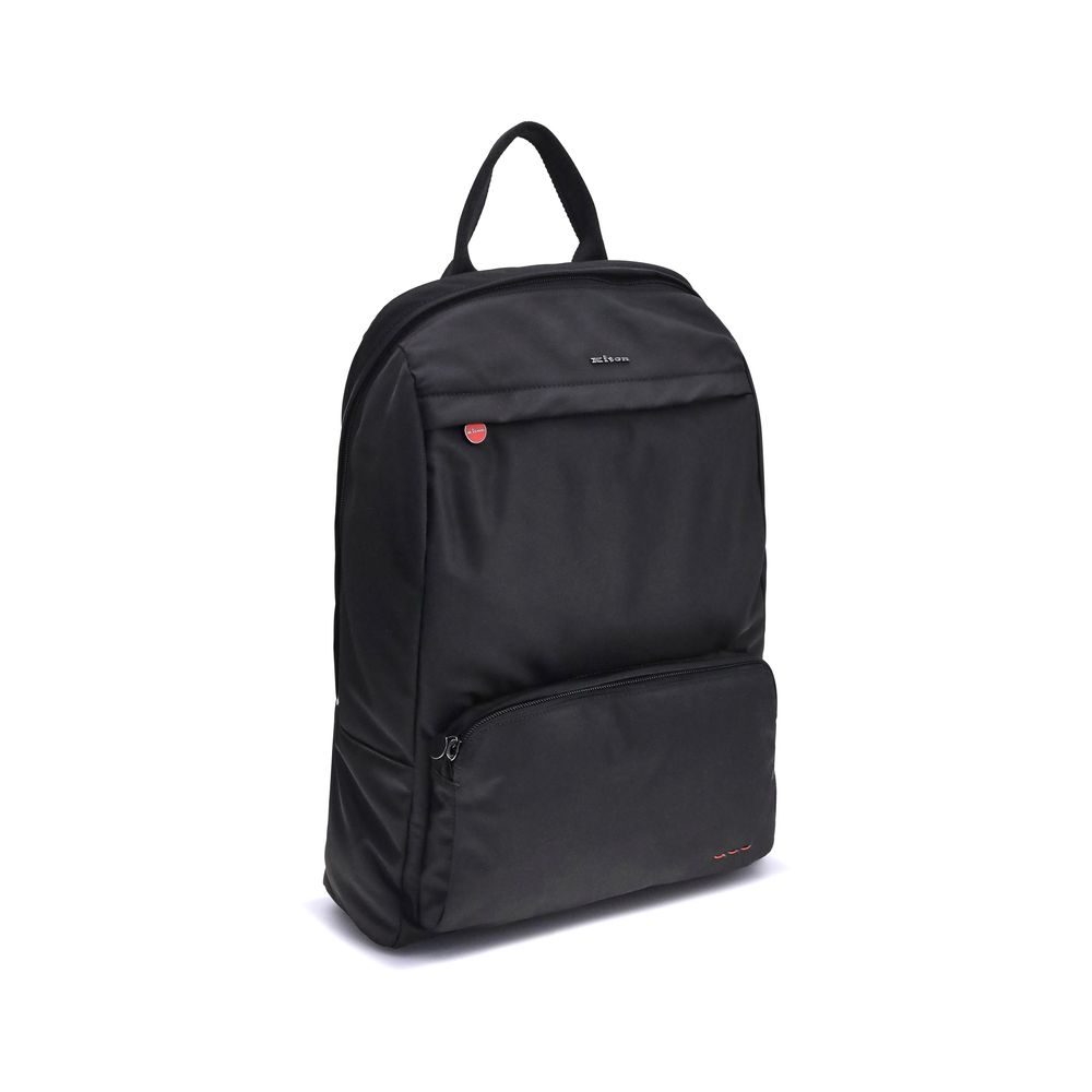 Front view with bag zipped and handles upright.