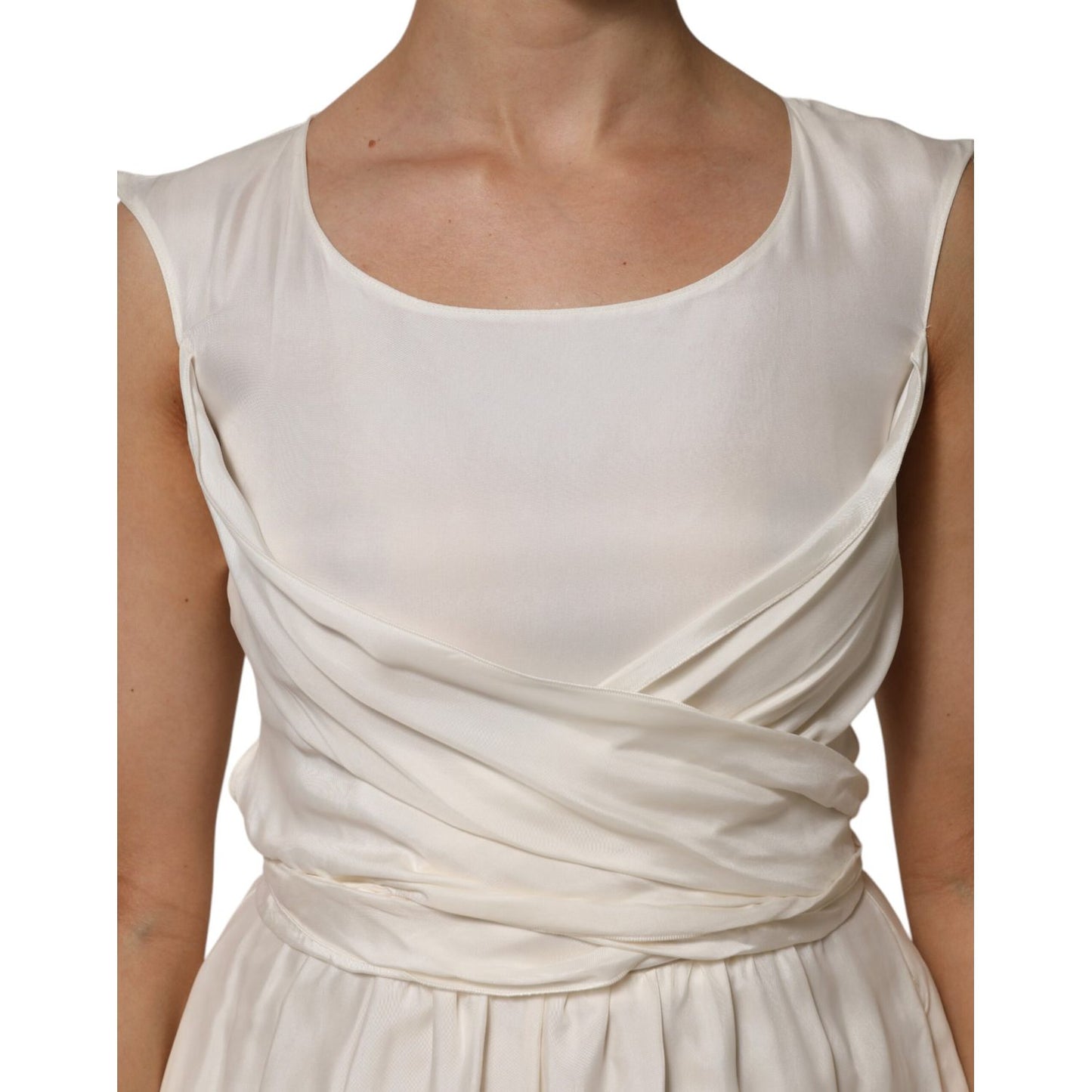 L'Autre Chose Ivory White Sleeveless Maxi Cupro Viscose Dress