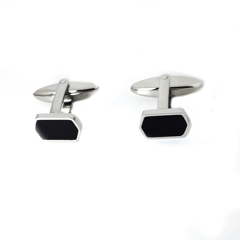 Silver and black hexagonal cufflinks for men