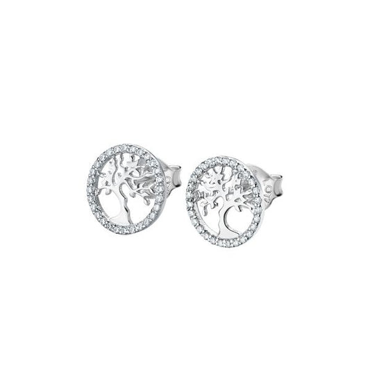 LOTUS JEWELS JEWELRY Mod. LP1778-4/1 silver tree design circle earrings with sparkling accents