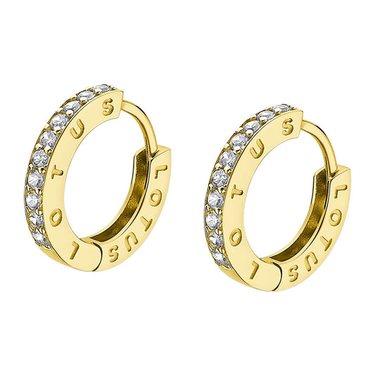Elegant gold and diamond hoop earrings by LOTUS JEWELS JEWELRY Mod. LP1887-4/4 with engraved "LOTUS" text.