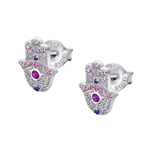 Silver and pink gemstone earrings from LOTUS JEWELS JEWELRY Mod. LP1989-4/1 collection, intricate design and elegant style.