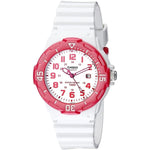 CASIO COLLECTION Mod. LADY DIVER - WHITE wristwatch, 34mm resin case, quartz movement, 10 ATM water resistance, red and white design