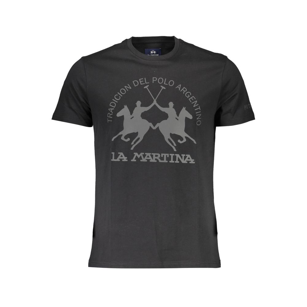 La Martina Black Cotton Men T-Shirt featuring iconic logo and bold print