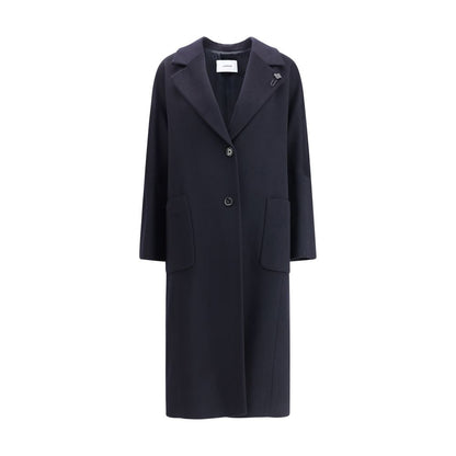 Lardini Black Cashmere Coat with wide classic lapel, front button closure, and patch pockets for a sophisticated, modern look.