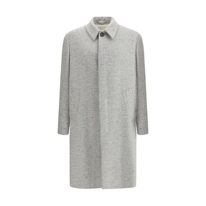 Lardini Gray Fleece Wool Coat with herringbone pattern, classic collar, and front button closure for elegant winter style.