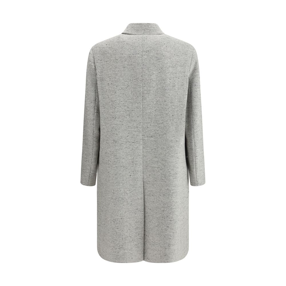 Back view of Lardini Gray Fleece Wool Coat showcasing herringbone pattern and classic design for AW25 season.