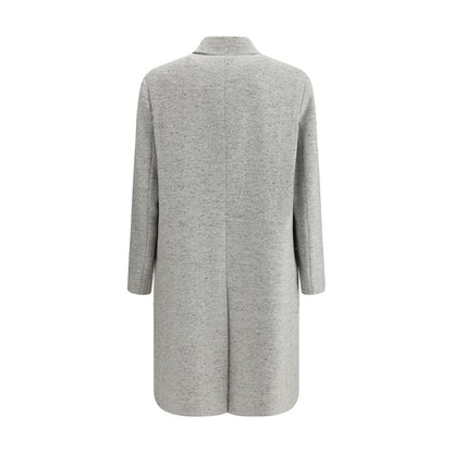 Back view of Lardini Gray Fleece Wool Coat showcasing herringbone pattern and classic design for AW25 season.