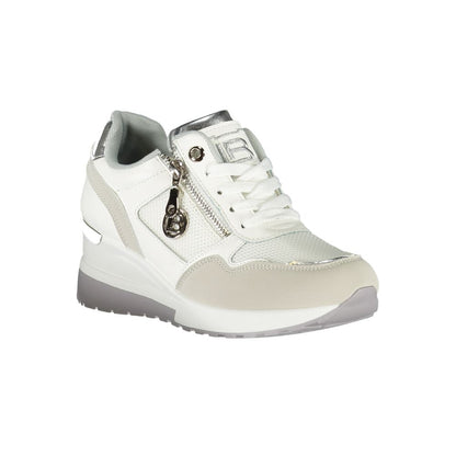 Laura Biagiotti Brown Synthetic Women Sneaker with ergonomic design, side zip, laces, and 4 cm heel for style and comfort.